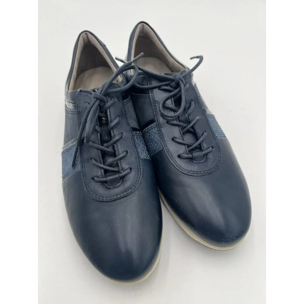 Ecco Touch Navy Leather Sneakers Women 40 US 9-9.5 Lace Up Comfort Walking Shoes